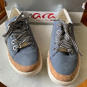 Ara Renata Women’s Blue Nubuck Suede and Cork Sneakers